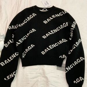 Balenciaga Women's Allover Logo Sweater Wool Blend black new